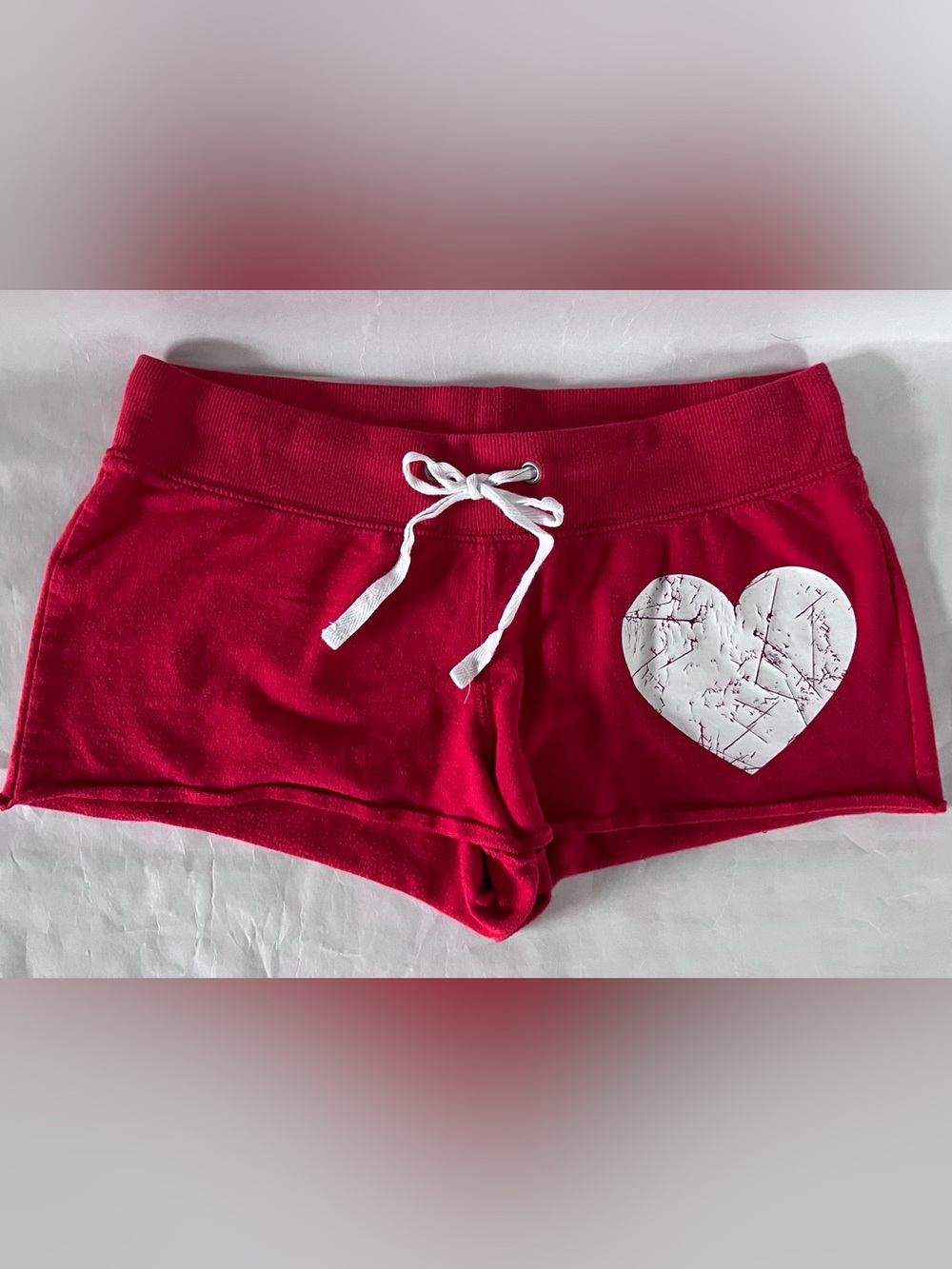 No Boundaries Love Bright Red Shorts with White Heart Juniors Medium